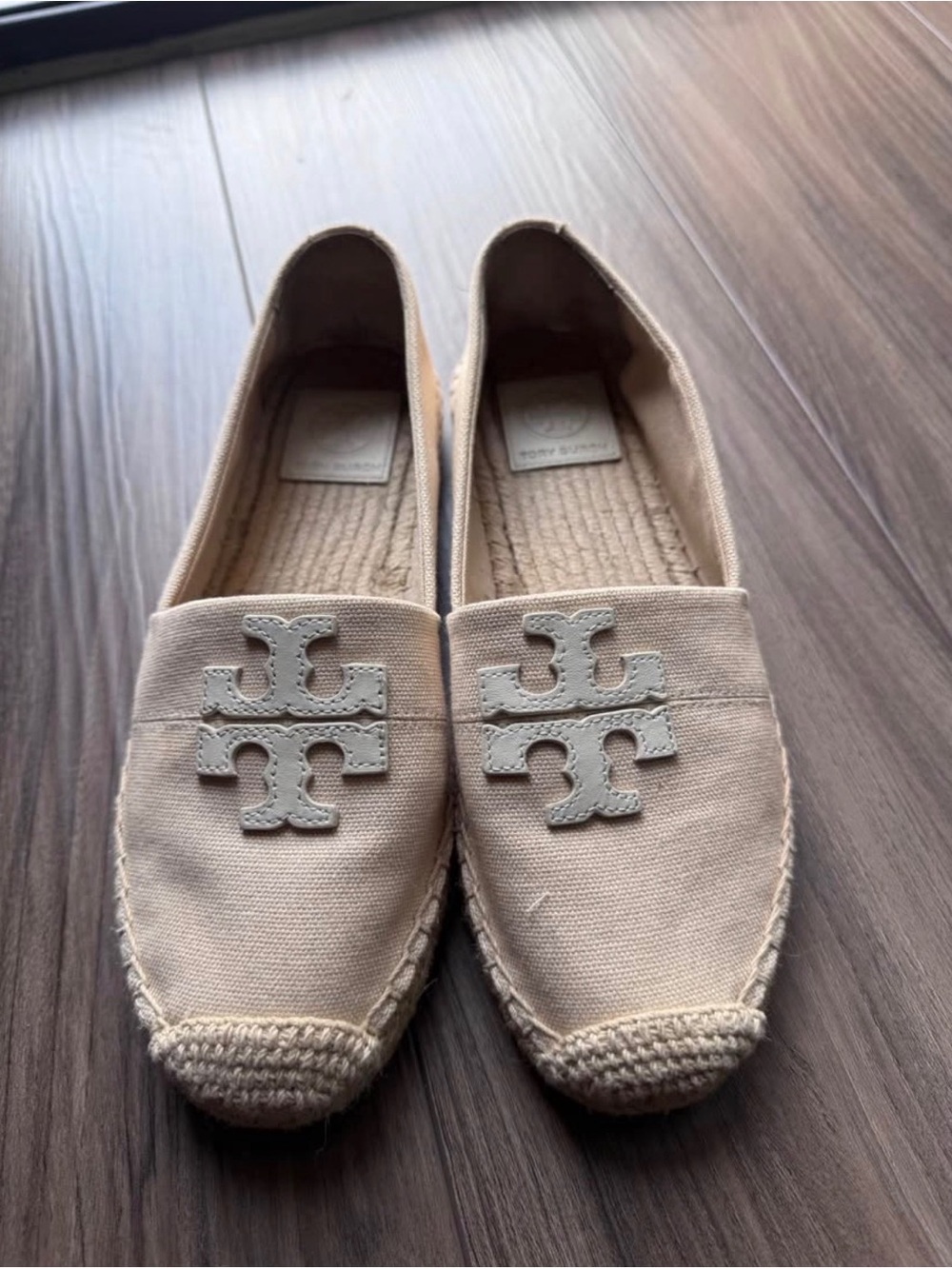 Tory Burch Natural Canvas Espadrille Flats with Logo
